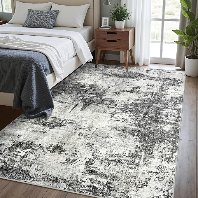 Tosuoka 6x9 Area Rugs for Living Room Abstract Washable Black Rug | With Anti-Slip Backing，Non-Shedding，Stain-Resistant，Soft Modern Large Carpet for Bedroom Dining Room Farmhouse Nursery