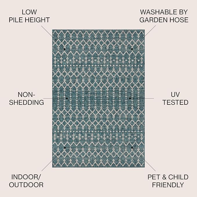 JONATHAN Y Moroccan Geometric Indoor Outdoor Area Rug 10X14 Teal/Gray, Ourika Textured Weave for Backyard, Patio, Porch, Easy-Cleaning, High Traffic, Pet-Friendly, Non-Shedding (SMB108C-14)