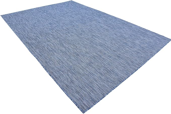 Unique Loom Collection Casual Transitional Solid Heathered Indoor/Outdoor Flatweave Area Rug (7' 1" x 10' Rectangle, Blue/Navy Blue)