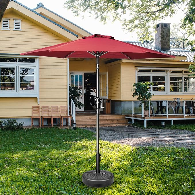 HealSmart 7.5ft Patio Umbrella with Push Button Tilt/Crank, Outdoor Table Market Yard Umbrella, 6 Sturdy Ribs for Garden, Deck, Backyard, Pool