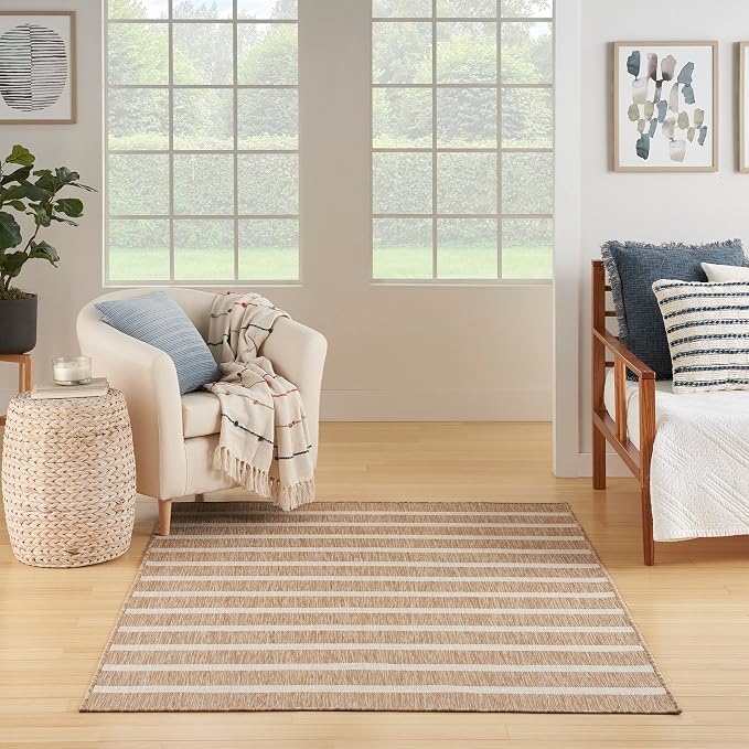 Nourison Home Positano Beige Ivory 5' x 7' Area Rug - Easy Clean, Non Shedding, Bed Room, Living Room, Dining Room, Kitchen (5' x 7')