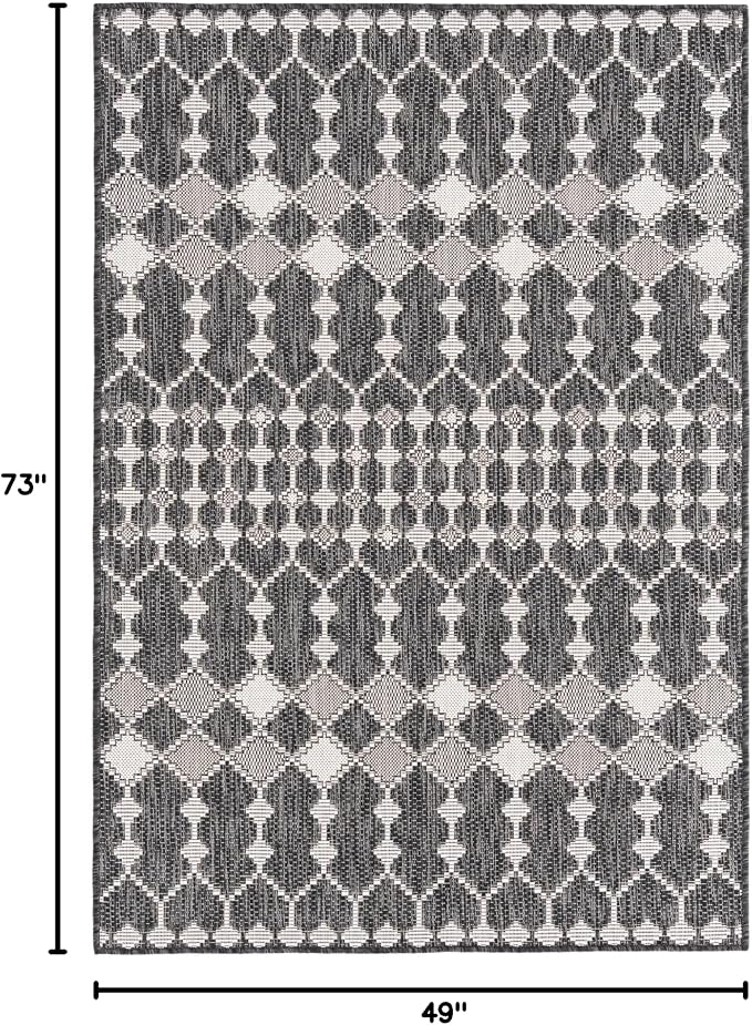 Unique Loom Outdoor Trellis Collection Area Rug - Traliccio (4' 1" x 6' 1" Rectangle, Charcoal/ Ivory)