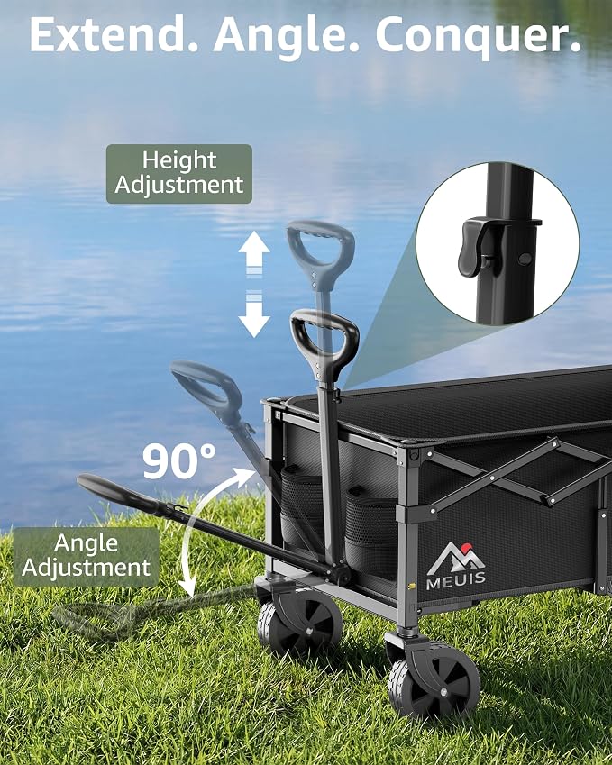 Collapsible Wagon Cart with Wheels - 300LBS Heavy Duty Folding Wagon for Groceries Shopping Outdoor Apartment Portable Foldable Utility Grocery Trolley, Black, XL
