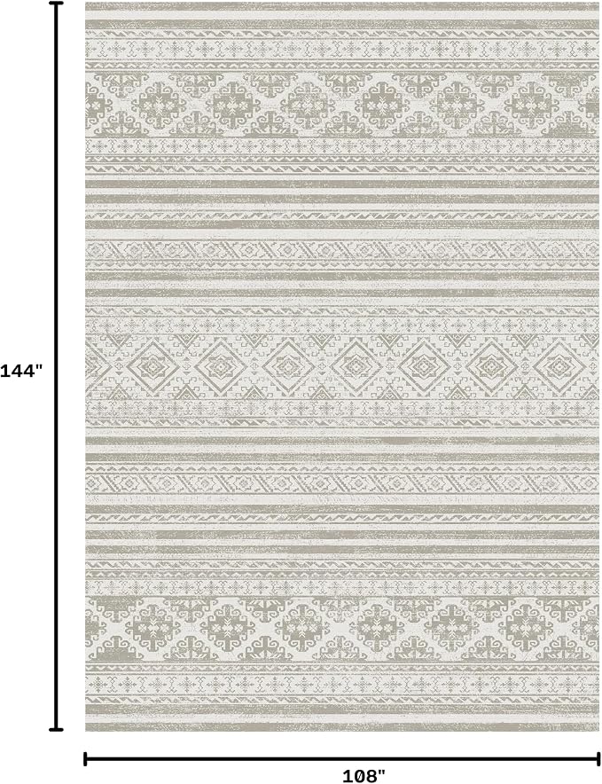 Washable Area Rugs 9' x 12' - 1/6 Thick - Moroccan-Inspired -Stain & Water Resistant Non-Slip - Resistant Rug for Living Room, Bedroom, Nursery, Pet & Child Friendly (Grey)