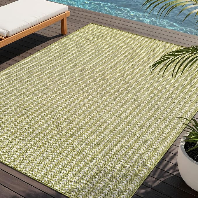 Washable Outdoor Rug 5x7 Modern Area Rugs Outdoor Carpets Striped Pattern Non Shedding Waterproof Easy Clean Patio Deck Porch Living Room Bedroom Garden RV (5 X 7 Olive)