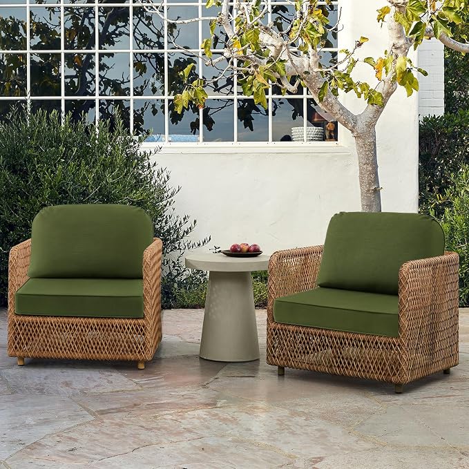 Outdoor Cushions for Patio Furniture Set of 2, 24"x24" Water Repellent Chair Cushions Removable Seat Bottom & Back Cushion Covers for Chair, Sofa, Couch, Deep Forest Green