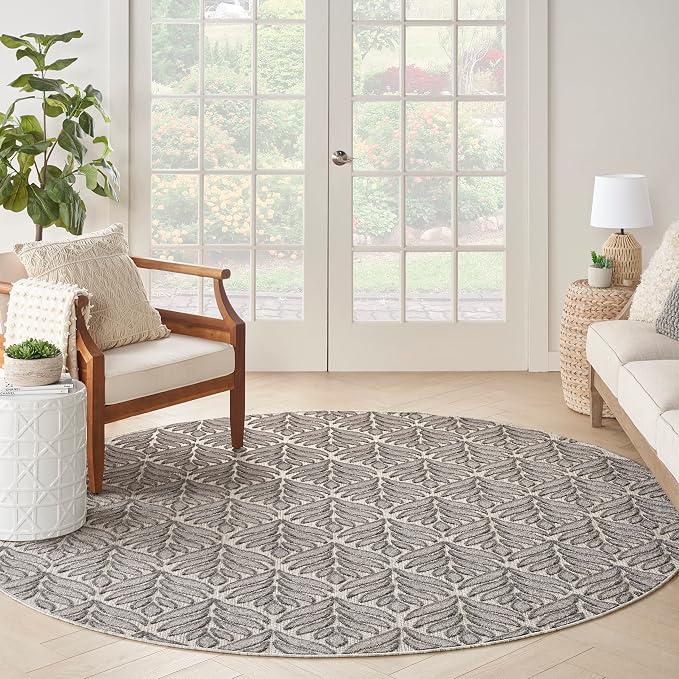Nourison Home Aloha Charcoal 7'10" x Round Area Rug - Easy Clean, Non Shedding, Bed Room, Living Room, Dining Room, Kitchen (8' x Round)