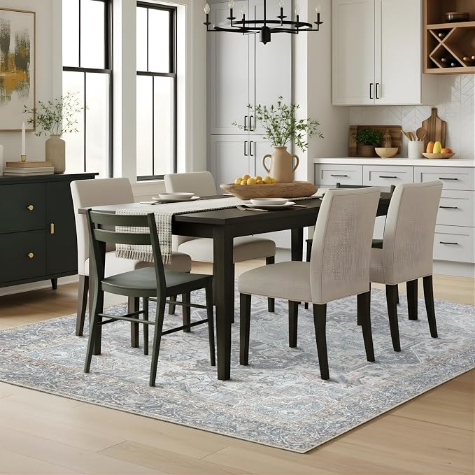 Sacred Artisans Vintage 5x7 Area Rug for Living Room, Dining Room and Office | Washable, Non Slip, Pet Friendly and Low Pile (Sierra, 5' x 7')