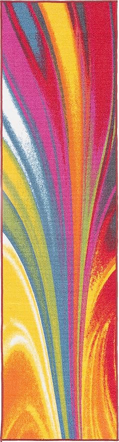 Rugshop Waves Non-Slip Contemporary Modern Runner Rug Multi 2' x 7' | Rectangular, Size 2' X 7', Living Room, Bedroom, Dining Room, Home Office, Kitchen, Entryway, Hallway, Nursery, Kids Room