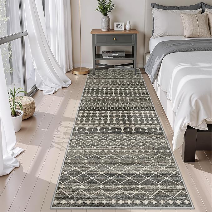 Miukiki Hallway 2x8 Runner Rug Washable Non Slip Kitchen Rug Black | Soft Low Pile Long Floor Runner for Entryway Bedroom Laundry Room, Indoor Foldable Carpet with Rubber Backing 2'x8'