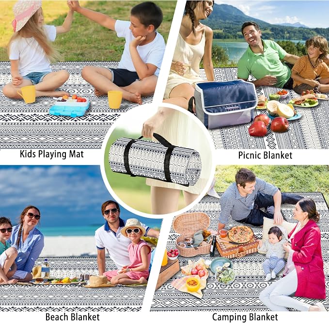 Picnic Blankets Beach Blanket 80" X 80" Extra Large Waterproof Camping Blankets Portable Outdoor Mat 3-Layer Blanket for Beach, Hiking, Park, Music Festival, Grass Lawn,Travel