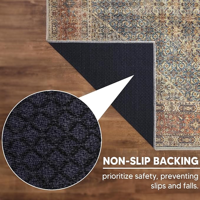 Keen Home Design Vintage Washable Entryway Rug, Non-Slip Low Pile, 3x5 | Machine Washable Cotton Chenille, 0.25In Low Pile, Rubber Non-Slip Back; Entryway, Kitchen, Bathroom, Bedroom