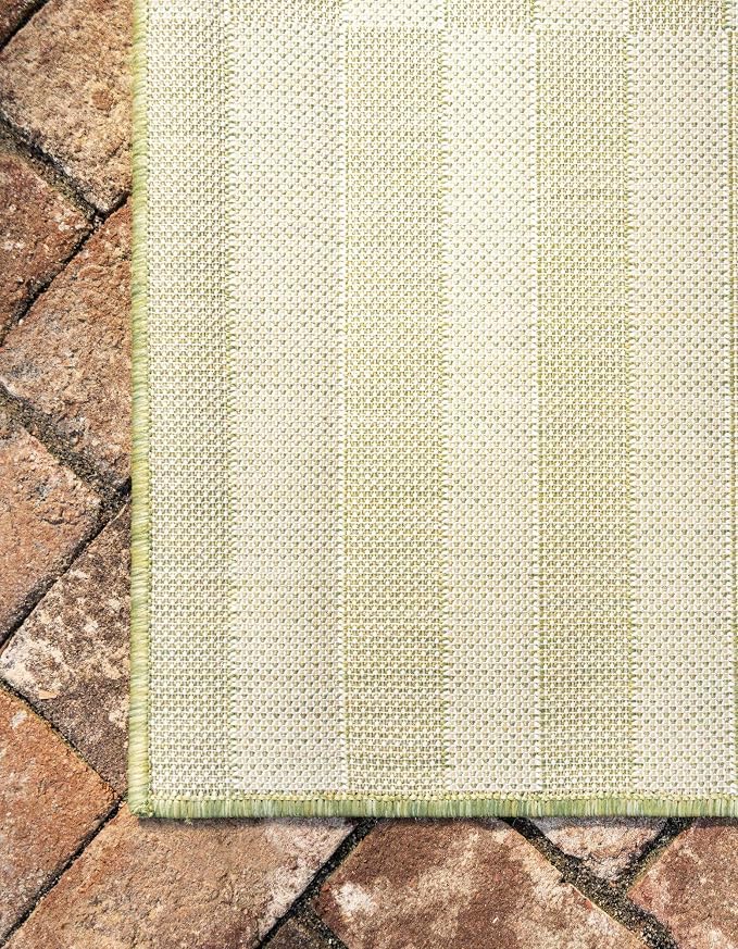 Unique Loom Outdoor Striped Collection Area Rug - Striped (4' 1" x 6' 1" Rectangle, Green/Ivory)