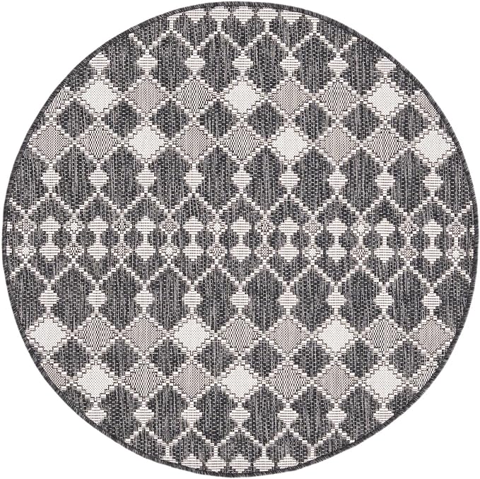 Unique Loom Outdoor Trellis Collection Area Rug - Traliccio (4' 1" Round, Charcoal/ Ivory)