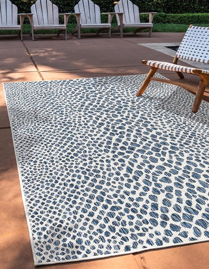 Unique Loom Outdoor Collection Area Rug - Cape Town (10' 8" Square, Blue/ Olive)