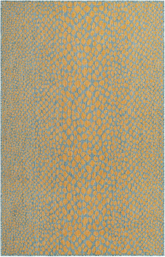 Unique Loom Jill Zarin Jill Zarin Outdoor Collection Area Rug - Cape Town (5' 3" x 8' Rectangle, Yellow and Aqua/Light Blue)