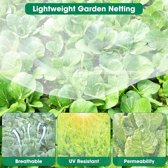 Unves 2 Pack 10 x 10 FT Garden Netting, Insect Bird Mosquito Netting for Garden Protection Vegetable Fruits, Ultra Mesh Raised Bed Plant Covers Protect Plants from Birds Bugs