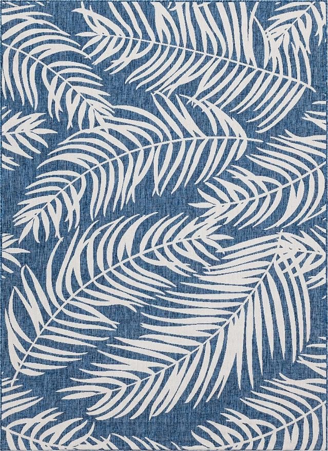 Unique Loom Outdoor Botanical Collection Area Rug - Palm (7' 10" x 11' 4" Rectangle, Blue/ Navy Blue)