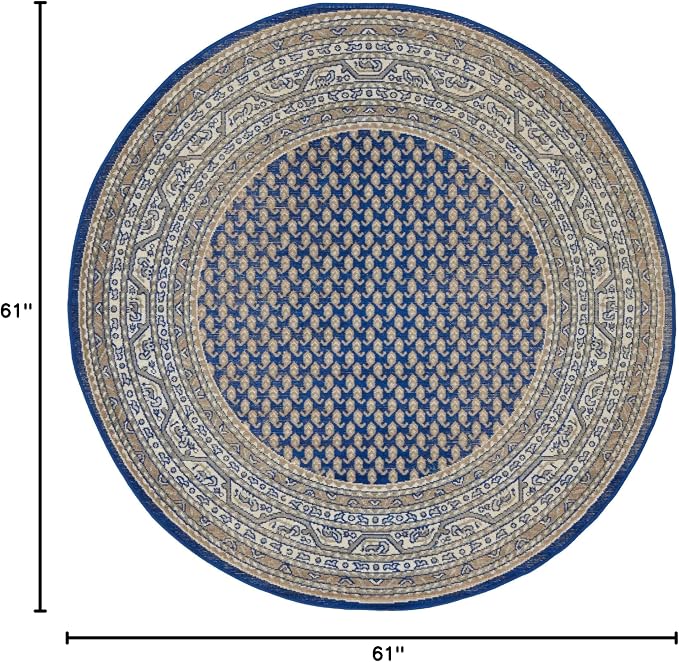 Unique Loom Williamsburg Collection Traditional Border with Dotted Center Area Rug, Round 5' 1" x 5' 1", Navy Blue/Gray