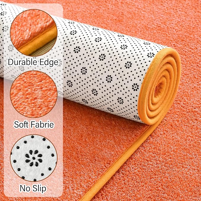 Chicrug Memory Foam 2x4 Small Runner Rugs for Hallway Entryway Bedroom | Modern Low-Pile Carpet Runner Rug for Kitchen, Throw Kids Rug for Bedside Dorm Room Decor, Orange and White