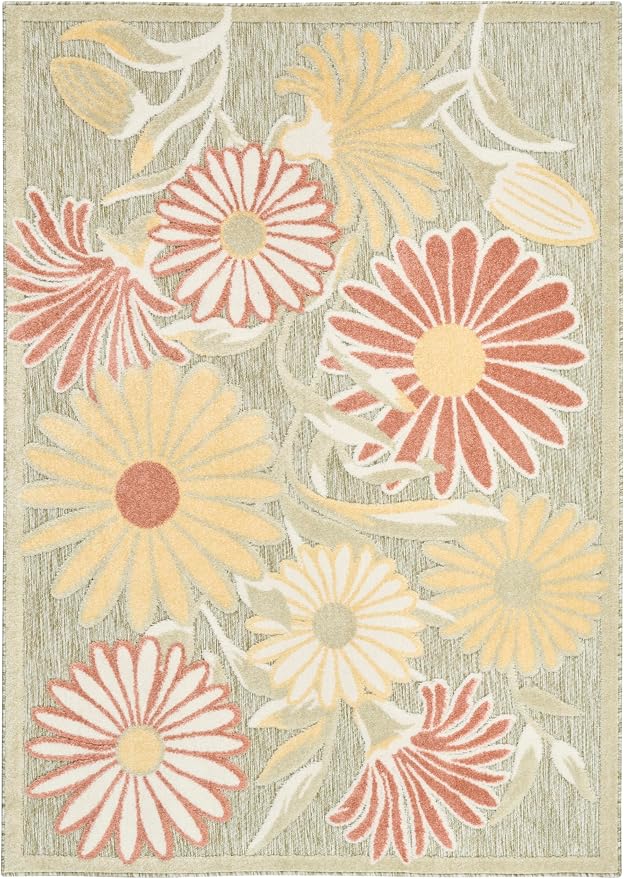 Nourison Home Aloha Sage Rose 3'6" x 5'6" Area Rug - Easy Clean, Non Shedding, Bed Room, Living Room, Dining Room, Kitchen (4' x 6')