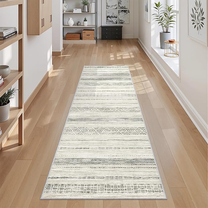 Miukiki Washable 2x6 Runner Rug Hallway Non Slip Kitchen Runner Grey | Machine Washable Long Floor Runner for Hallway Entryway Laundry Room Living Room Bedroom, Stain Resistant Indoor Carpet 2'x6'