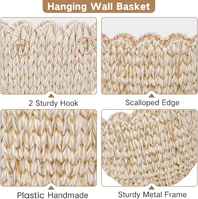 iEGrow Plastic wall Basket, Scalloped Hanging Baskets Plastic, Hanging Baskets for Organizing and Decor, Woven Storage Baskets for Door Mounted Entryway Flower Mail Plant Nursery | Woven Storage Design, Door Mounted, For Organizing and Decor, Entryway ...