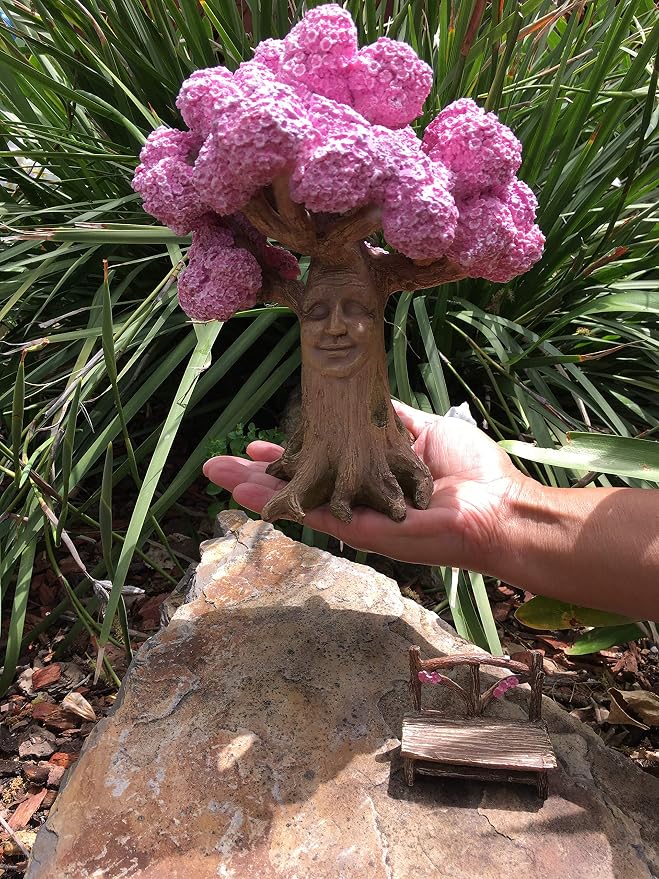 GlitZGlam Ethan's Magical Tree with Matching Bench for Enchanted Garden (9 Inch Tall) - Fairy Garden Accessory