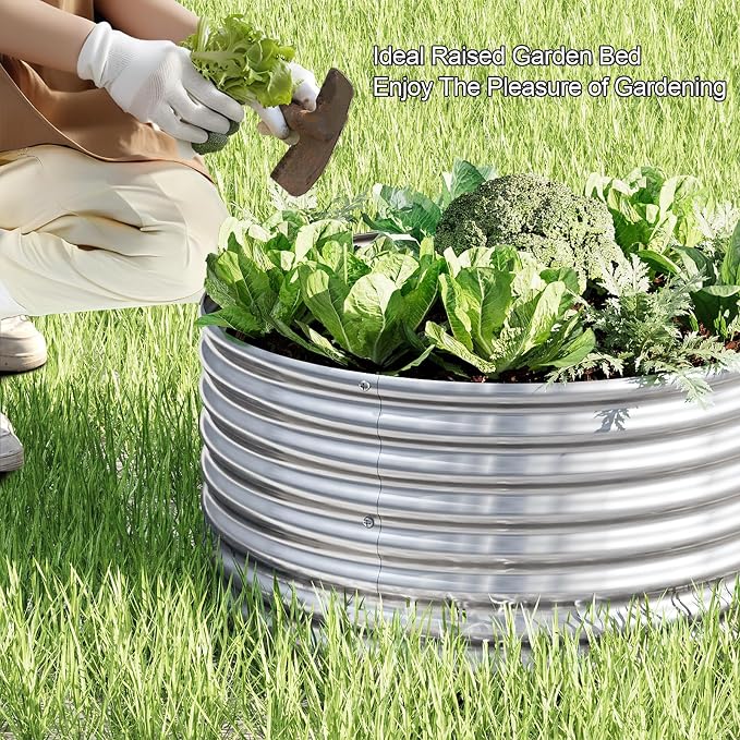 5 Pack Round Galvanized Raised Garden Bed Outdoor, Metal Garden Bed for Vegetables, Above Ground Garden Box for Flower, Steel Raised Beds for Gardening - 2FT