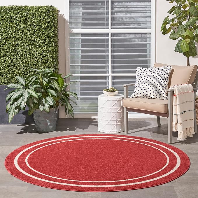 Nourison Home Nourison Essentials Brick Ivory 6' x Round Area Rug - Easy Clean, Non Shedding, Bed Room, Living Room, Dining Room, Kitchen (6' x Round)