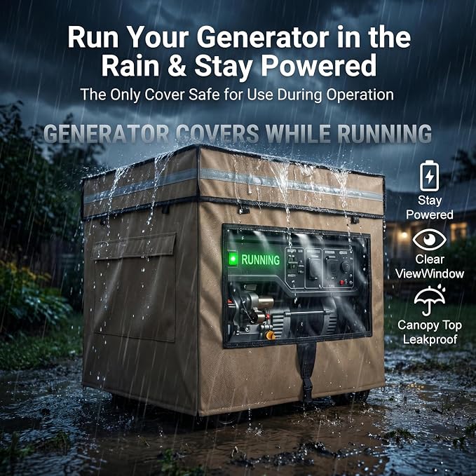 Generator Covers While Running, Generator Covers Compatible with 3000W-5000W Generator, 28"L x 20"W x 20"H Heavy Duty Waterproof Generator Cover for Outside, Transparent Windows to See Gauges, Khaki