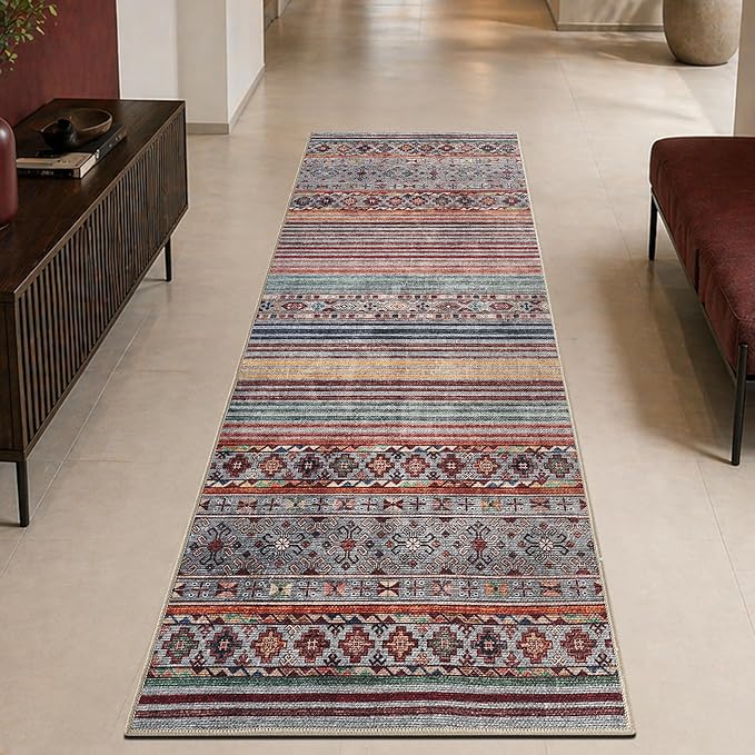 Keen Home Design Vintage Washable Runner Rug, Non-Slip Low Pile, 2x7 | Machine Washable Cotton Chenille, 0.25In Low Pile, Rubber Non-Slip Back; Kitchen, Hallway, Bathroom, Laundry Room
