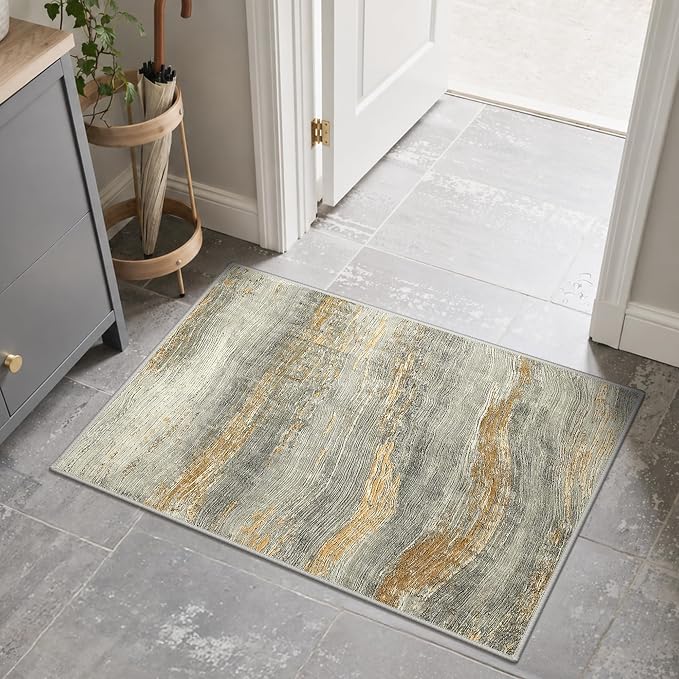 BEIMO 2x3 Washable Doormat Rug for Entryway, Wave Abstract Bronze Gray | Soft Machine Washable Modern Area Rug,Streaks Pattern Non Slip Indoor Small Carpet for Entrance,Bathroom, Bedroom