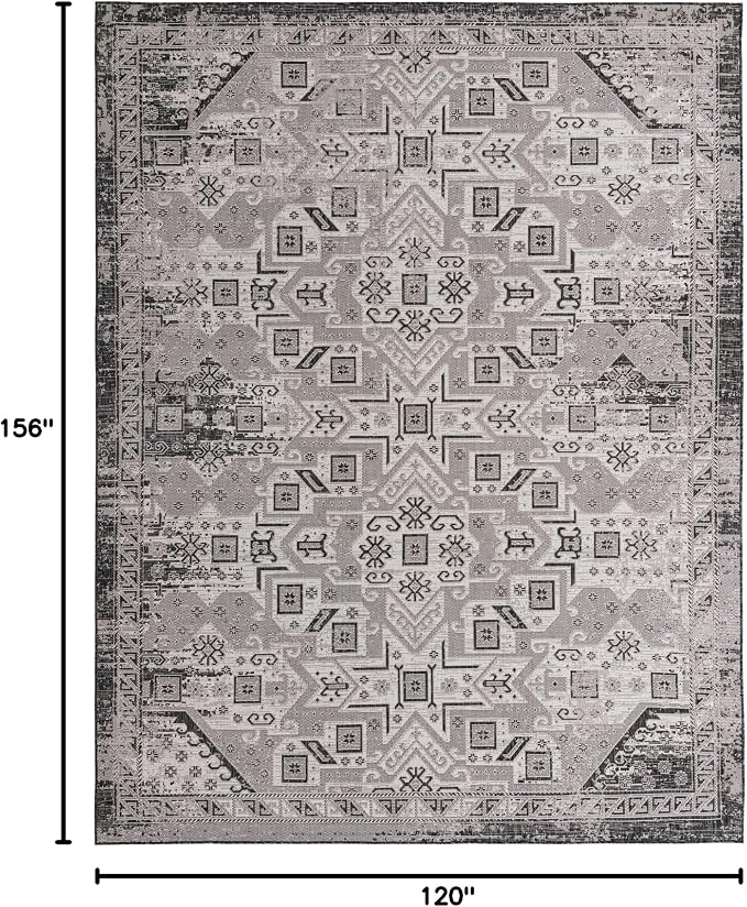 Unique Loom Outdoor Aztec Collection Area Rug - Coba (10' x 13' Rectangle, Charcoal Gray/ Ivory)