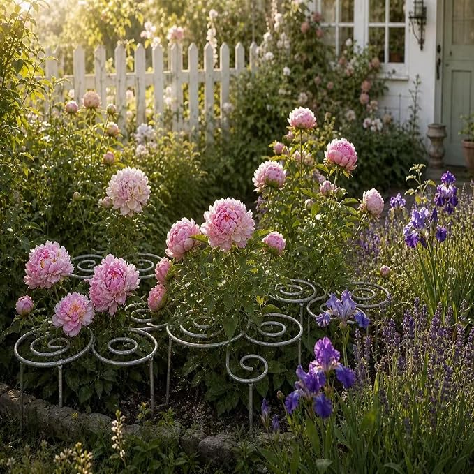 Spiral Metal Plant Support Ring, Heavy Duty Peony Cage, Rustproof Garden Support for Flowers, with 196in Velcro Plant Ties