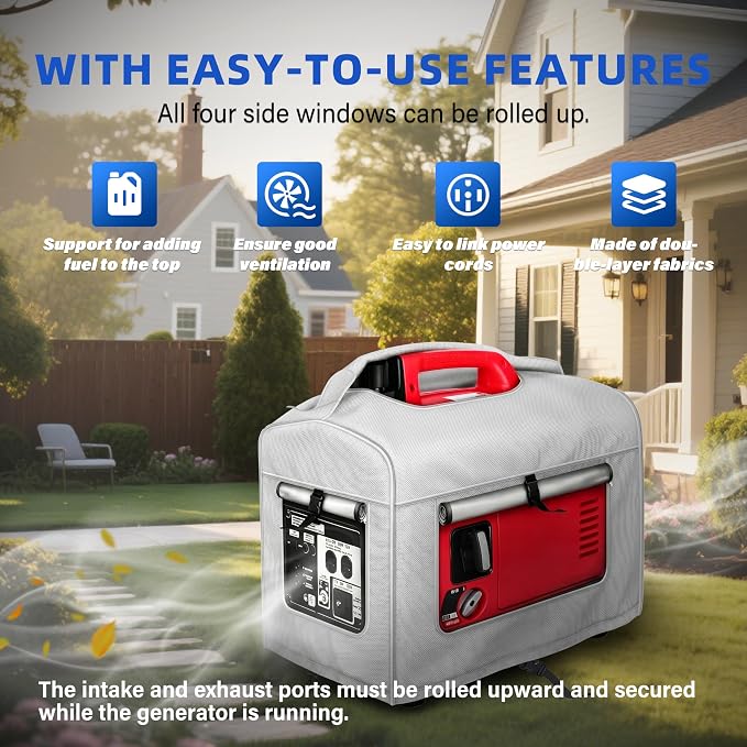 Portable Generator Cover,21.7 Lx 13.8Wx17.4H inches,Generator cover running, Can Be Rolled Up and Opened All Around.fits various scenarios, Gray.