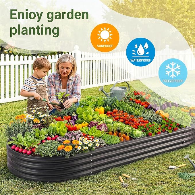 Land Guard 2 Pcs 6ft Metal Raised Garden Bed, 6 x 3 x 1 Galvanized Planter Raised Beds for Vegetables, Grey