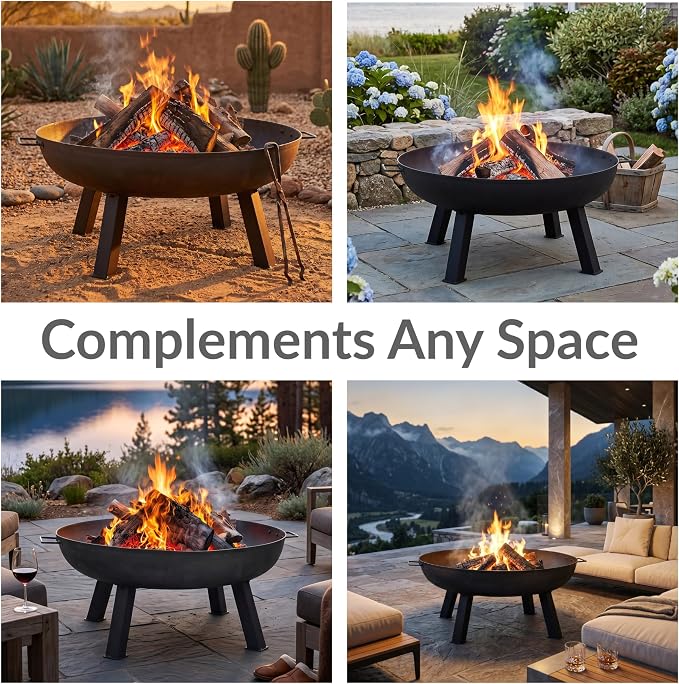 Sunnydaze Cast Iron Heavy Duty Fire Pit for Outside - Wood Burning Outdoor Fire Pit Bowl with Handles for Patio, Backyard, Camping - 34" - Black