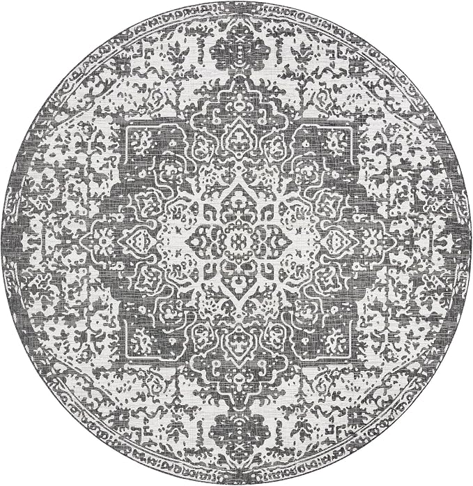 Unique Loom Jill Zarin Outdoor Collection Area Rug - Dubai (10' 8'' Round, Charcoal Gray/ Ivory)