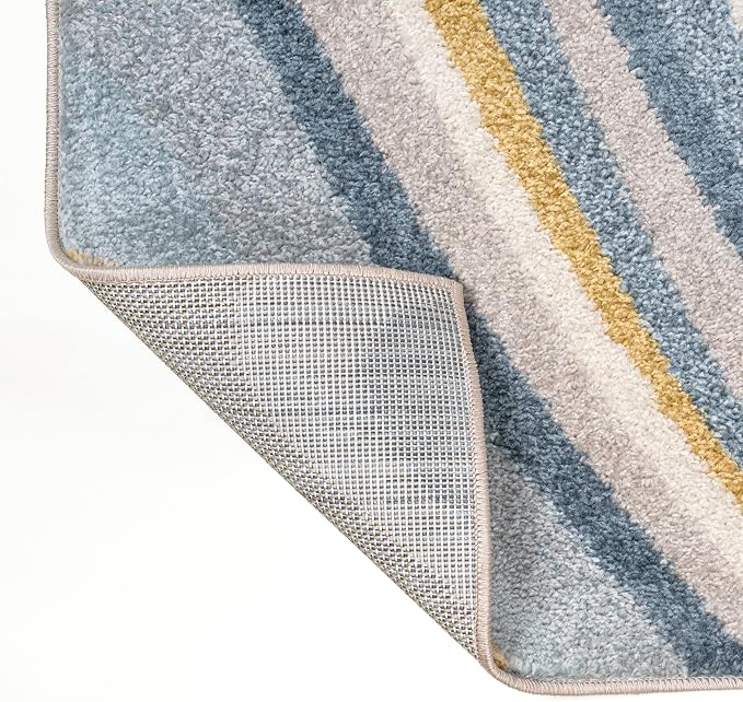 JONATHAN Y Flow Abstract Swirl Indoor Area Rug 8x10, Blue/Mustard/Gray, Modern, Coastal, Easy-Cleaning for Living Room, Bedroom, Kitchen, Pet Friendly, Non-Shedding (DZC100C-8)