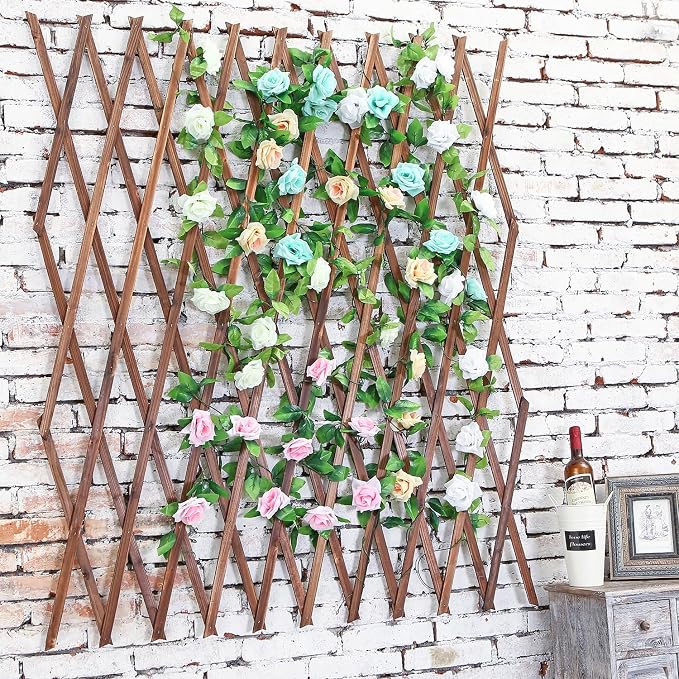 MyGift Nature Wood Trellis, Expandable Wall Lattice Panels for Outside, Decorative Lattice Trellis Frame for Climbing Plants Vine Ivy Rose Cucumbers Outdoor Balcony Garden
