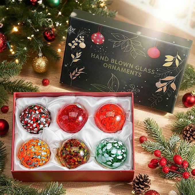 6 Pack Hand Blown Glass Balls Ornaments Hanging Witches Ball Gazing Ball