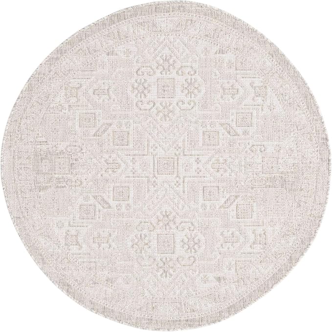 Unique Loom Outdoor Aztec Collection Area Rug - Coba (5' 3" Round, Light Gray/ Ivory)