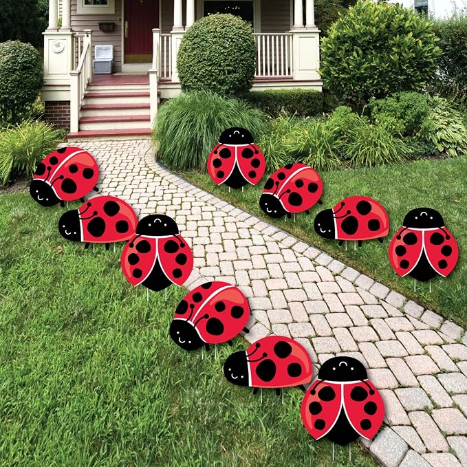 Big Dot of Happiness Happy Little Ladybug - Lawn Outdoor Baby Shower or Birthday Party Yard Decorations - 10 Piece