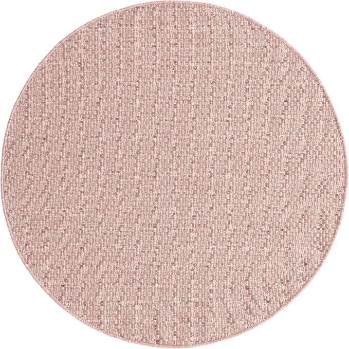 Unique Loom Collection Casual Transitional Solid Heathered Indoor/Outdoor Flatweave Area Rug (4' 1" Round, Whisper Pink/Ivory)