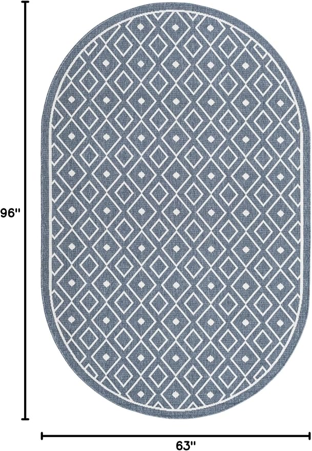 Unique Loom Outdoor Trellis Collection Area Rug - Kafes (5' 3" x 8' Oval, Navy Blue/ Ivory)