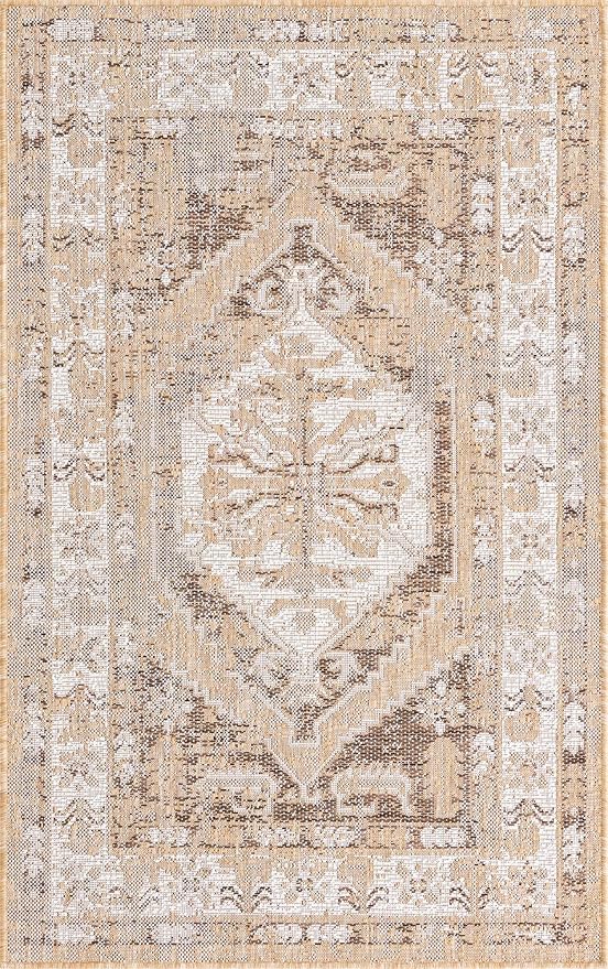 Unique Loom Outdoor Traditional Collection Area Rug - Valeria (3' 3" x 5' 3" Rectangle, Natural/ Ivory)