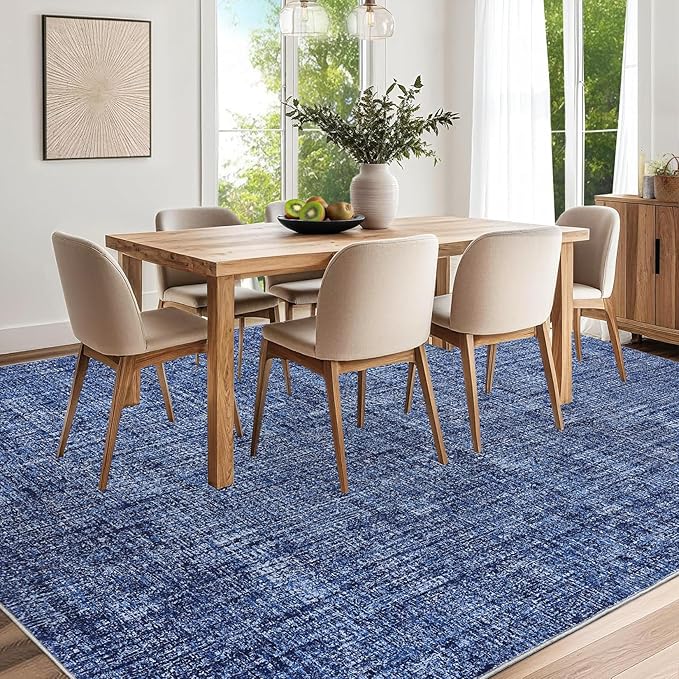 Garvee Washable 8x10 Rug for Living Room Modern Solid Neutral Rug Blue | Soft Non Slip Rugs for Bedroom, Low Pile Neutral Rug, Stain Resistant Foldable Carpet for Playroom Dorm, Farmhouse Rugs