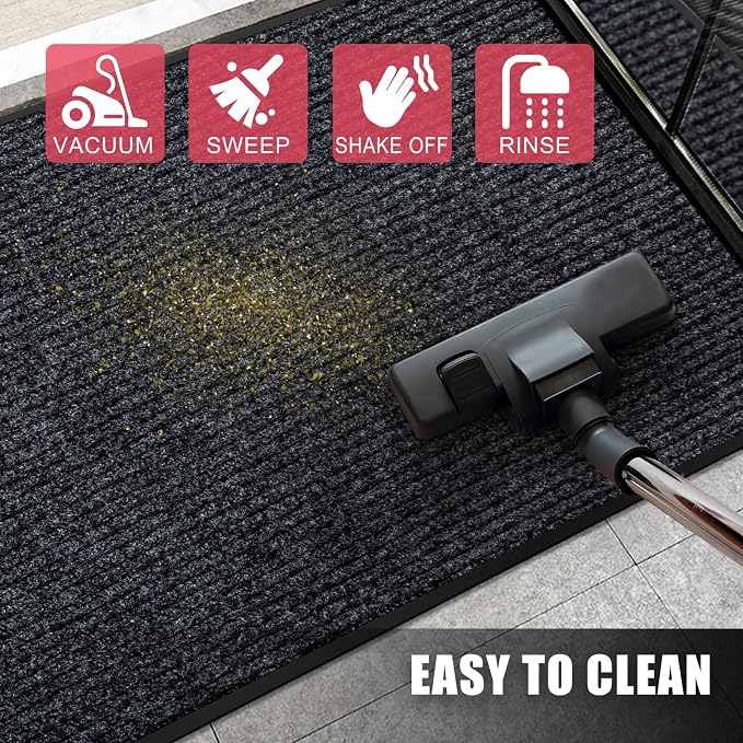 Kuyal Front Door Mat, 2'x3' Indoor Outdoor Entrance Mats, Commercial Floor Inside Outside Entrance, Heavy Duty Durable Welcome Mat, Rubber Backing Non Slip Outdoor Mats for Entryway,Black