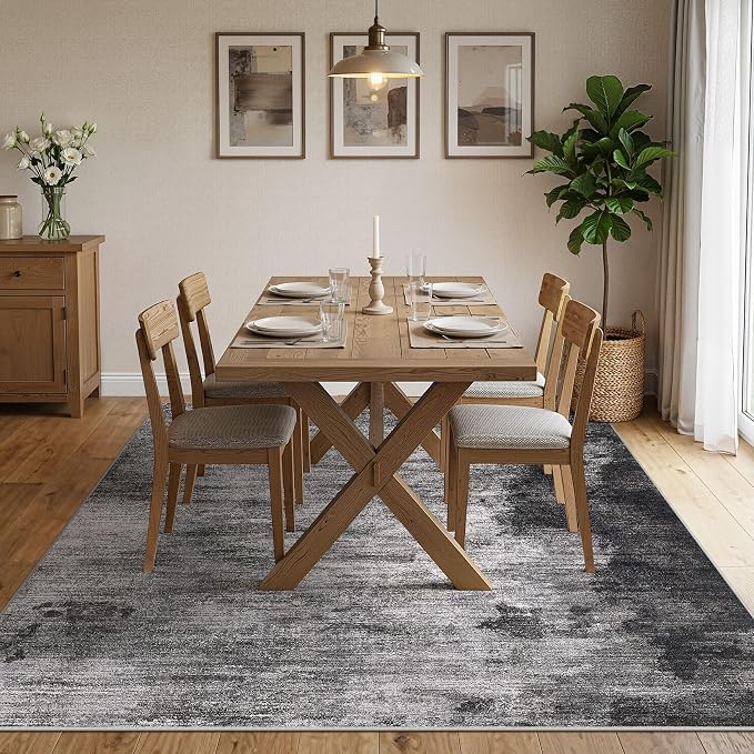 DMOYEST 5x7 Area Rug for Living Room Washable Abstract Indoor Carpet | Neutral Modern Low Pile Rugs Kid & Pet Friendly Soft Thin Carpet for Bedroom Dining Room and Office - Dark Grey
